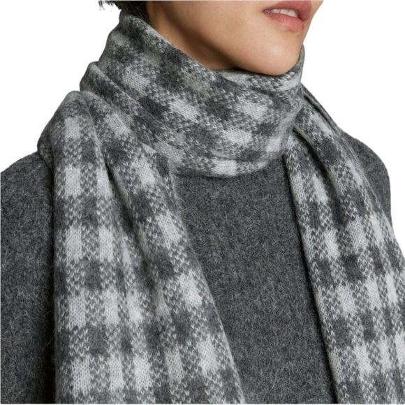 EVERLANE Unisex Oversized Cozy Alpaca Wool Gray Checkered Scarf New Tags 84X16 - Picture 2 of 9